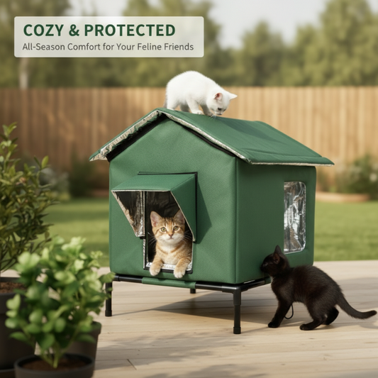 ⏳Time-Limited Special⏰ 🐈 All-Weather Elevated Outdoor Cat House – Waterproof Oxford Cloth, Thermal Aluminum Lining & Foldable Design 🌧️