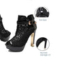 Lace Mesh Peep-Toe Platform High Heels