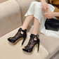 Lace Mesh Peep-Toe Platform High Heels