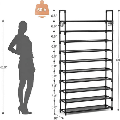 ⏳Time-Limited Special⏰🗄️ 10-Tier Vertical Shoe Rack Organizer – Space-Saving Design, Large Capacity & Bonus Side Hooks. Over 14,291 Tidy Homes and Counting!✨