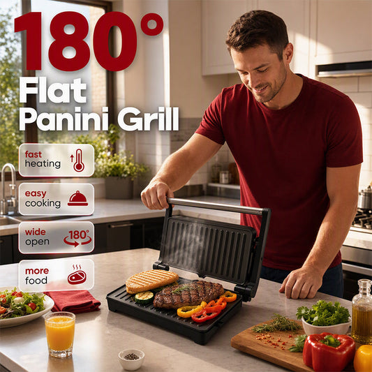 ⏳Time-Limited Special⏰🍳Electric Sandwich Press and Panini Maker with 180‑Degree Flat Grill, Fast‑Heating Non‑Stick Indoor Countertop Grill for Steak, Burgers & Toasted Sandwiches