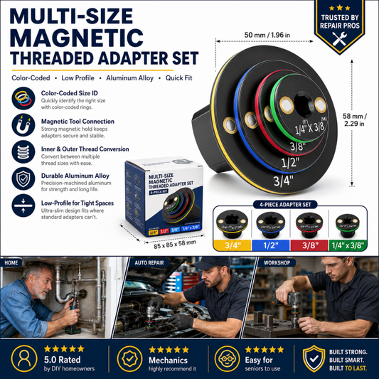 ⏳Time-Limited Special ⏰Universal Magnetic Threaded Adapter – Color-Coded Size Rings, Premium Aluminum – Rust-Resistant, Compact – For Ratchets & Power Tools! 🔋