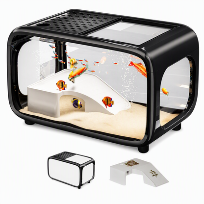 ⏳Time-Limited Special ⏰🐟 Transparent Panoramic Desktop Fish Tank – Crystal-Clear AS Material, Dual-Function Top Lid & Impact-Resistant Build