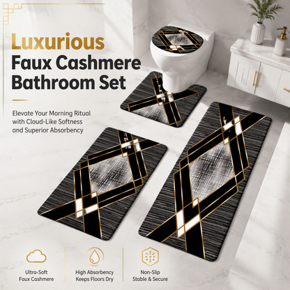 ⏳Time-Limited Special⏰✨ 4-Piece Faux Cashmere Bathroom Rug Set – Ultra-Soft Plush Underfoot, Overlock Stitched Anti-Shedding & Secure Grip – Rectangular Mat, U-Shaped Toilet Mat, Lid Cover & Runner 🧼