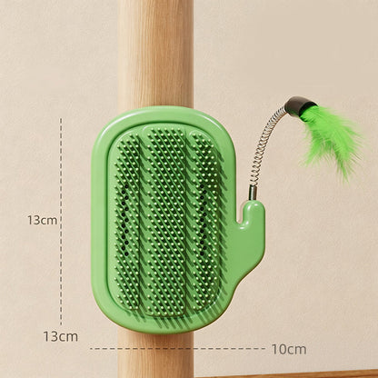 ⏳Time-Limited Special⏰ 2-in-1 Corner Grooming Accessory – Self-Grooming Brush with Elastic Feather Teaser Wand, Rounded Soft Bristles & Flexible Wall-Mounting – Interactive Grooming & Play for Cats & Dogs 🪶