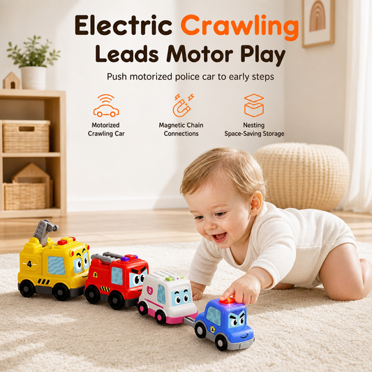 ⏳Time-Limited Special⏰4-Piece Magnetic Electric Toy Car Set with Sound and Light Cartoon Stacking and Crawling Cars for Babies and Toddlers