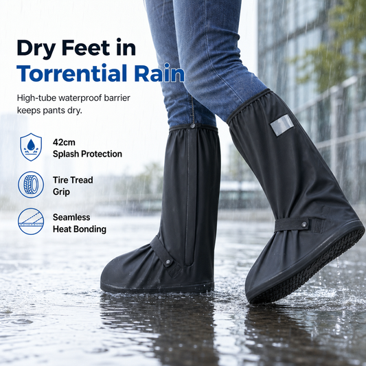 ⏳Time-Limited Special ⏰👢 Waterproof High‑Top Rain Shoe Covers – Non‑Slip PVC, 42cm Splash Barrier & Reflective Night Safety 👟