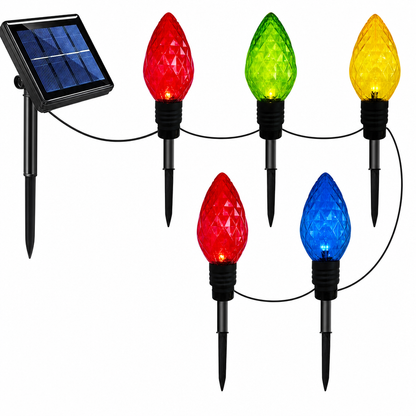 ⏳Time-Limited Special⏰ Solar Powered 5 in 1 Diamond Facet Bulb Ground Stake Lights for Garden Courtyard Holiday Decoration