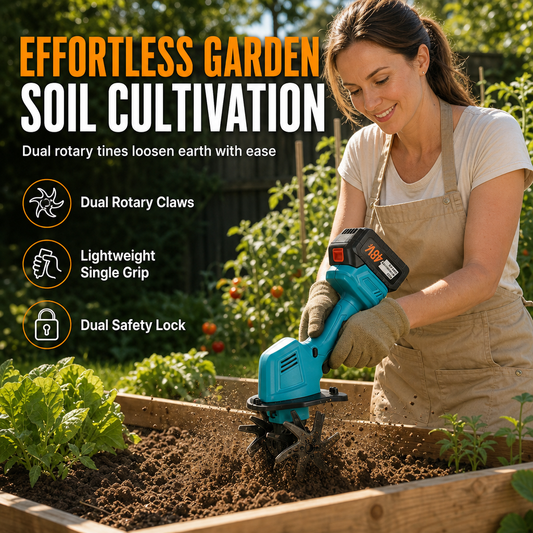 ⏳Time-Limited Special⏰Cordless Handheld Mini Tiller Cultivator 21V Lithium Battery Powered Portable Garden Soil Loosener and Weeder for Home Yard