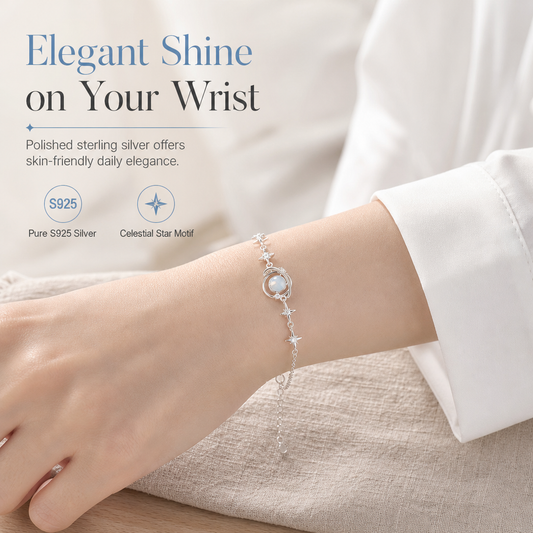 ⏳Time-Limited Special⏰ S925 Sterling Silver Planet & Star Charm Bracelet – Crystal Inlaid Celestial Chain with Luminescent Planet Sphere & Pavé CZ Stars, Hypoallergenic Featherlight 5g Dainty Gift for Women & Girls 🪐