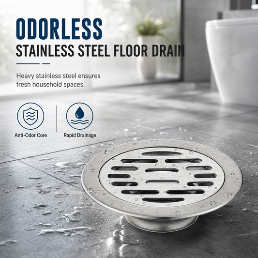 ⏳Time-Limited Special⏰Brushed Stainless Steel Round Floor Drain with Deodorizing Core – Fast Water Drainage Anti-Odour Floor Drain, Fits Bathroom, Shower & Washing Machine