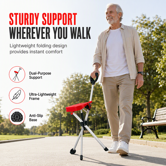 ⏳Time-Limited Special ⏰ Portable Folding Cane Chair – Dual Walking & Seat, Anti-Slip, Lightweight 🪑