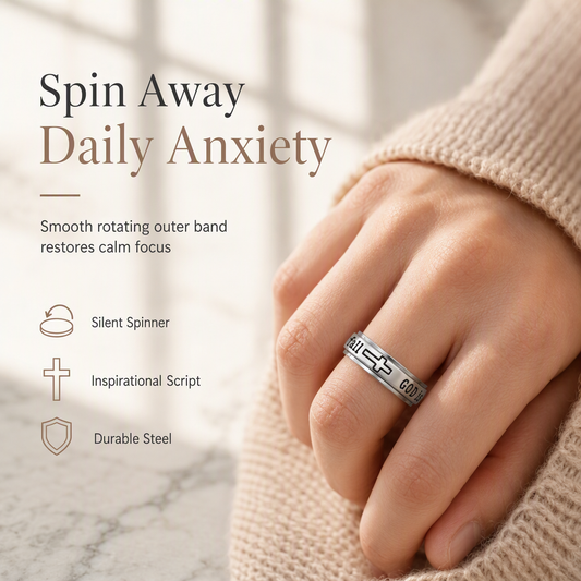 ⏳Time-Limited Special ⏰ Silver Titanium Spinner Ring – "God Is Within Her" engraving ✨