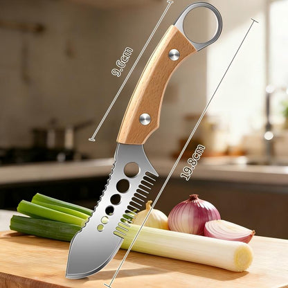 ⏳Time-Limited Special⏰🌿 Multifunctional Scallion Shredder Knife – Stainless Steel Blade with Herb Stripper & Fish Scaler